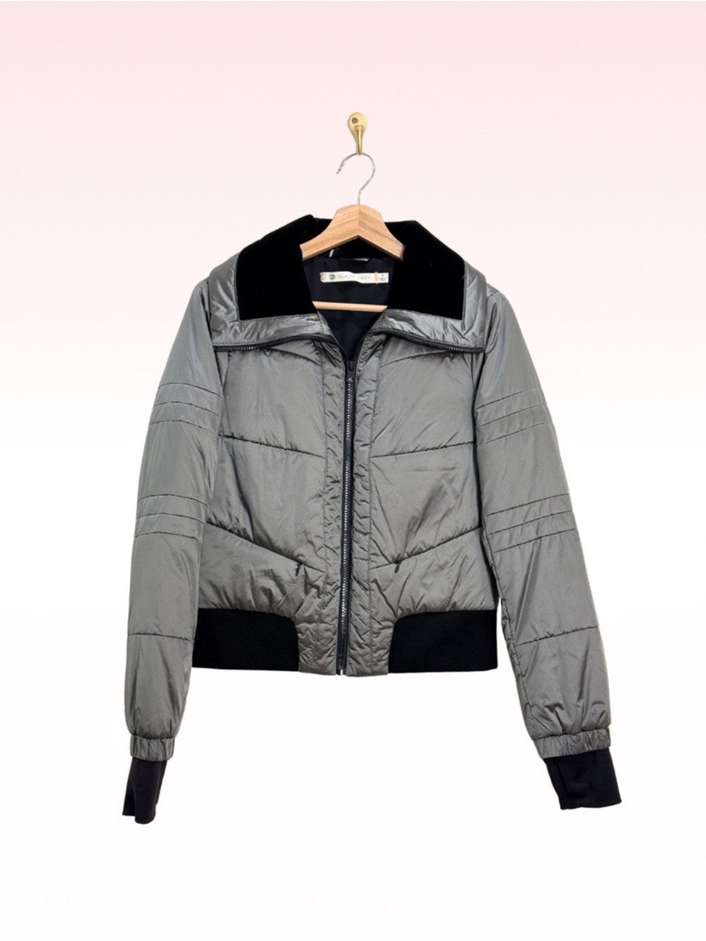 BLANC NOIR Gray Puffer Black Velvet Jacket (Sz S)